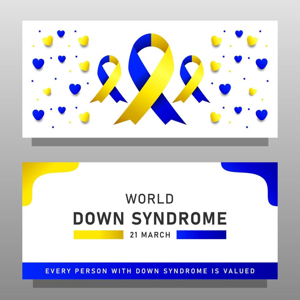 Afiche vectorial del día mundial del síndrome de down con cinta azul y amarilla. cartel social 21 de marzo día mundial del síndrome de down. vector