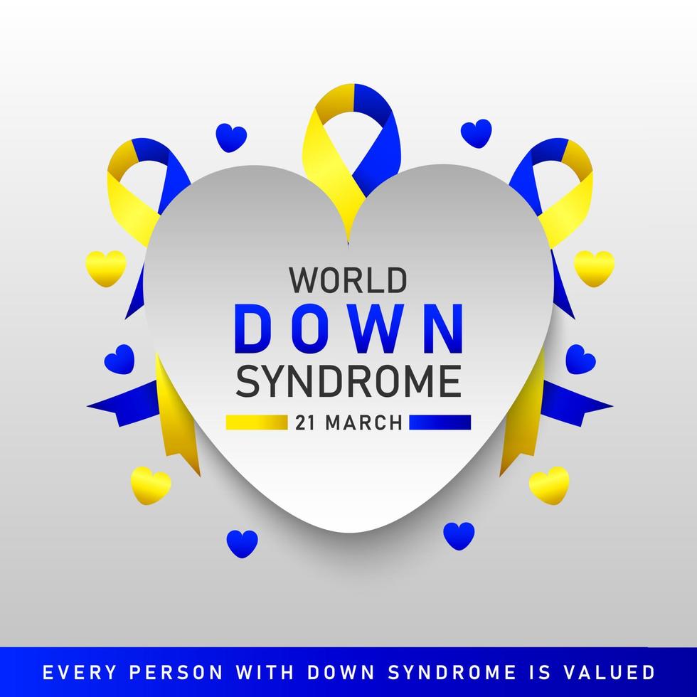 Afiche vectorial del día mundial del síndrome de down con cinta azul y amarilla. cartel social 21 de marzo día mundial del síndrome de down. vector