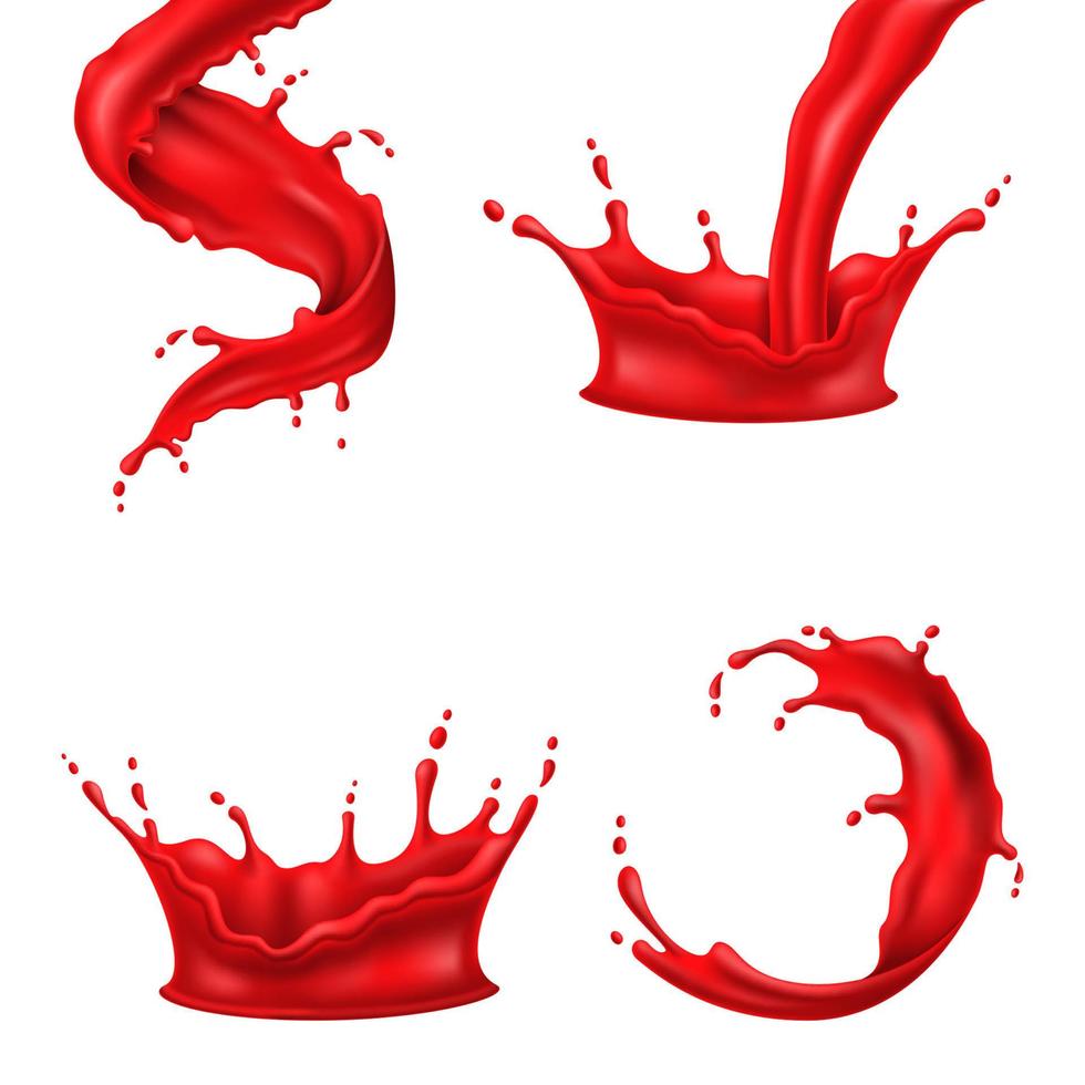 colorful red paint splashes liquid realistic vector illustration