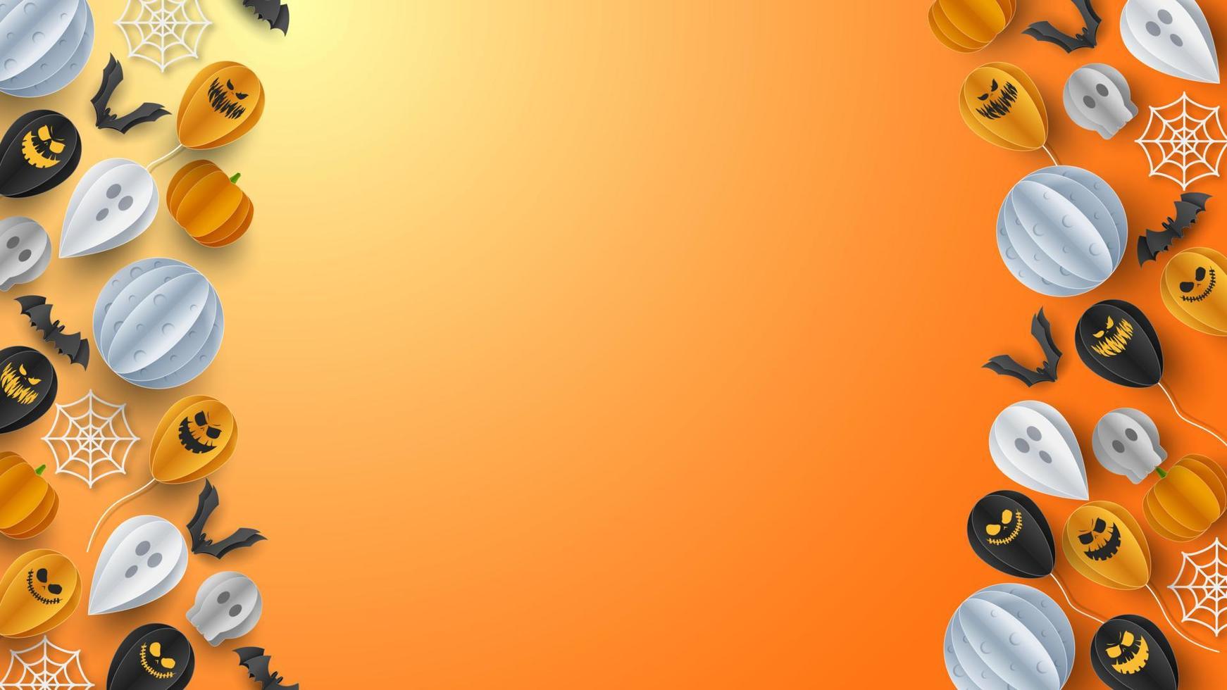 Happy Halloween banner greeting card background in paper cut style. Vector Illustration