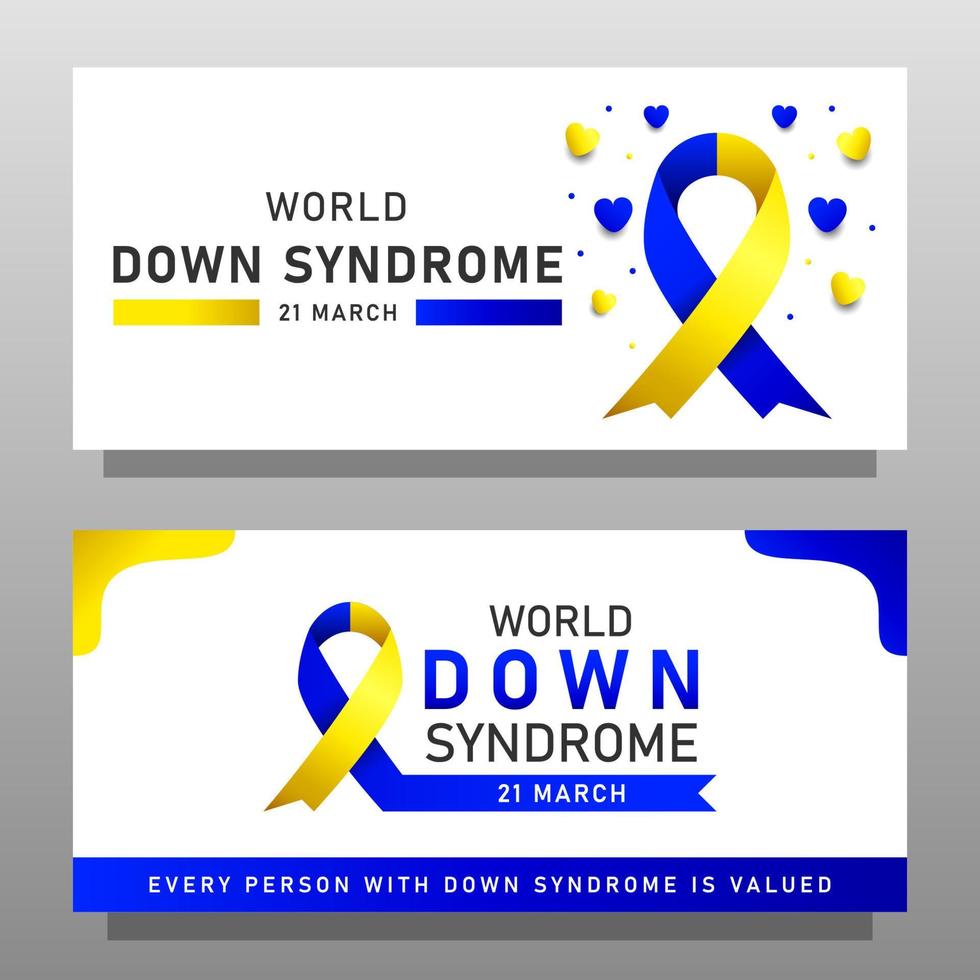 Afiche vectorial del día mundial del síndrome de down con cinta azul y amarilla. cartel social 21 de marzo día mundial del síndrome de down. vector