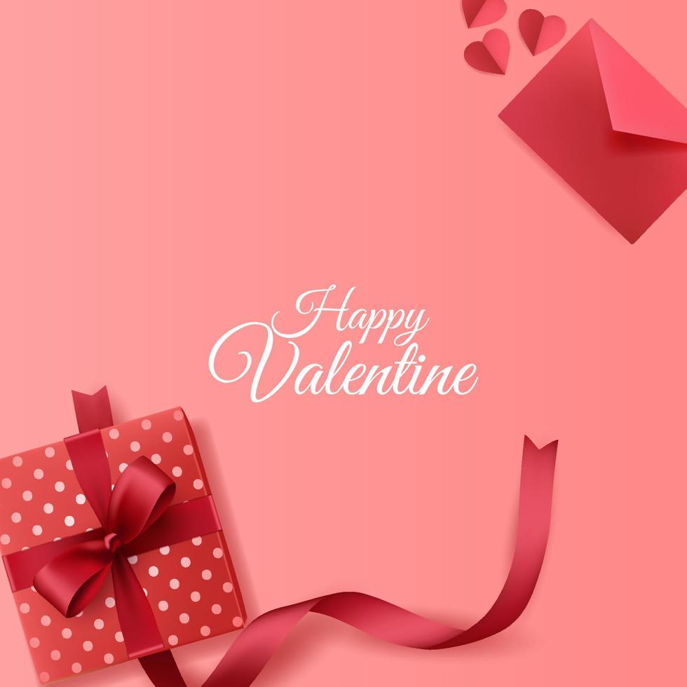 Happy Valentines Day background with envelope and giftbox decorations on pink background vector