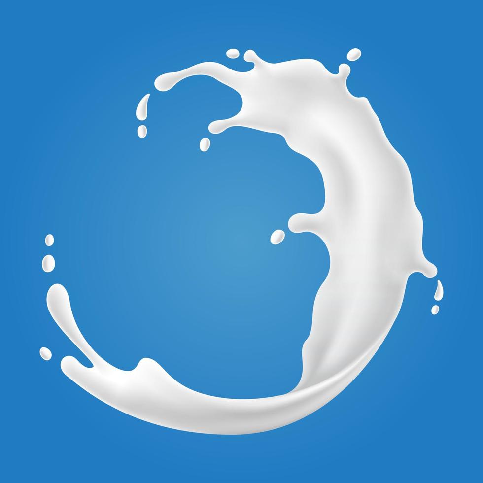 ilustraciones vectoriales de leche salpicada y vertida, productos lácteos naturales realistas, yogur o crema, aisladas en fondo azul. vector