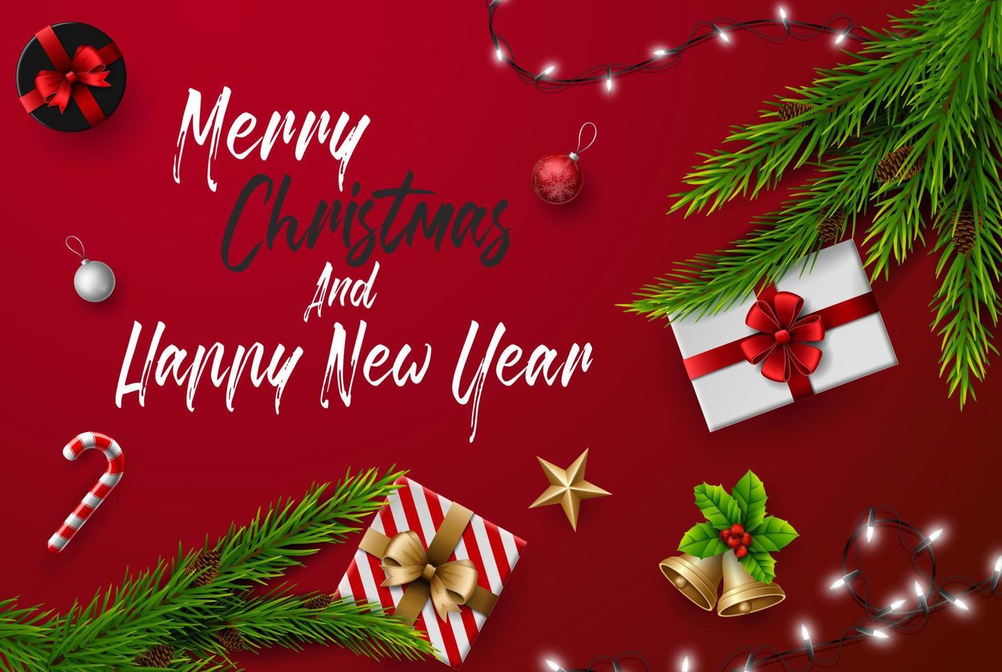 Christmas and Happy new year greeting card Composition of Elements with Christmas Decorations. vector