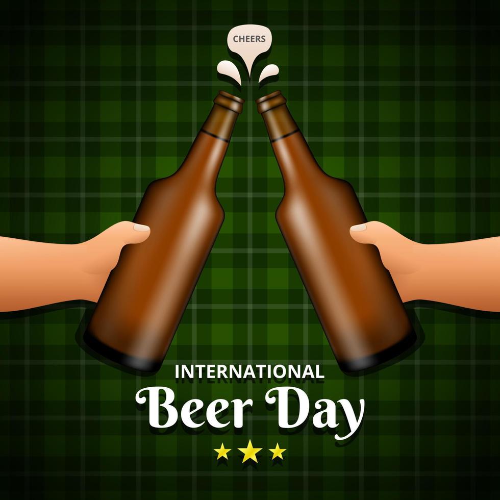 International Beer Day, on August. Cheers with clinking beer mugs conceptual. vector illustration.