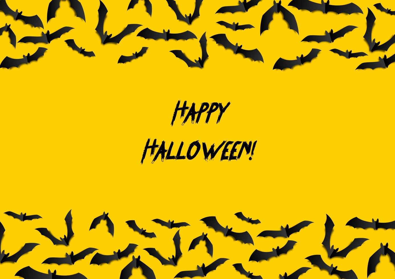 tarjeta de felicitación de halloween con murciélagos negros sobre fondo amarillo vector