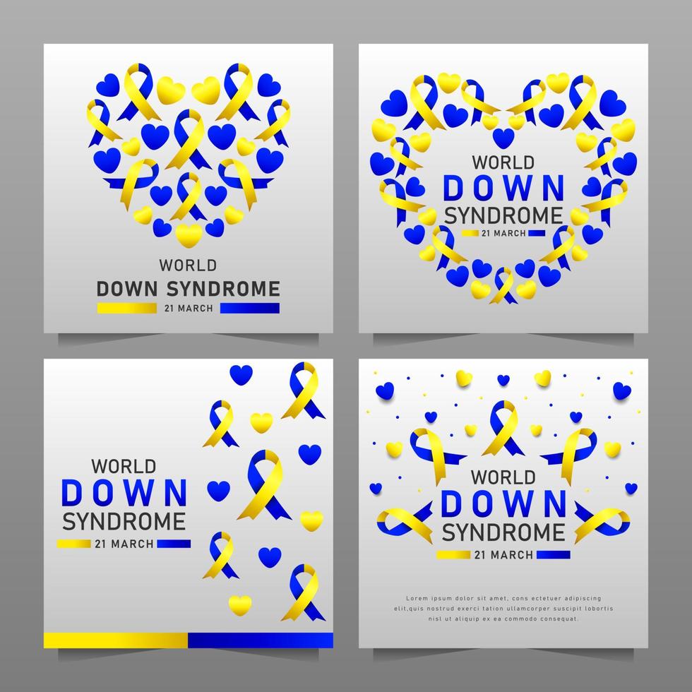 Afiche vectorial del día mundial del síndrome de down con cinta azul y amarilla. cartel social 21 de marzo día mundial del síndrome de down. vector