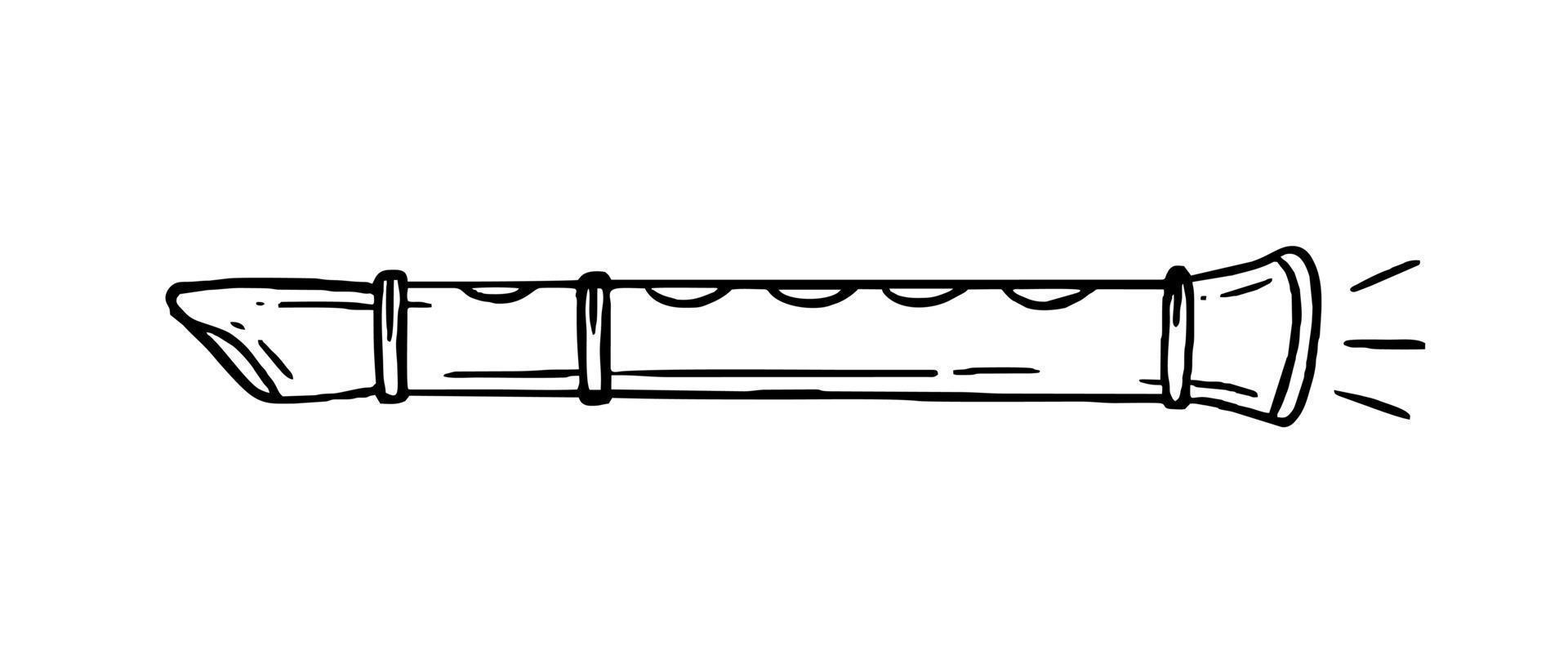 flauta instrumento musical estilo dibujado a mano. ilustración vectorial de garabatos en blanco y negro vector