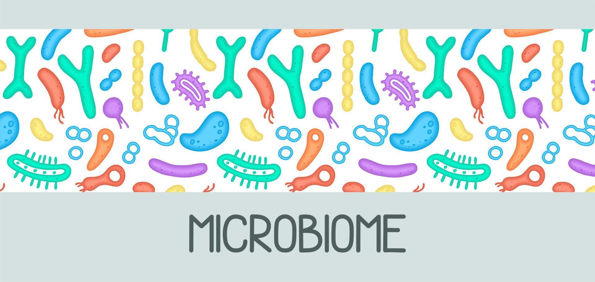 Microbiome illustration of bacteria. Vector image. Gastroenterologist. Bifidobacteria, lactobacilli. Lactic acid bacteria. Illustration in a flat style.