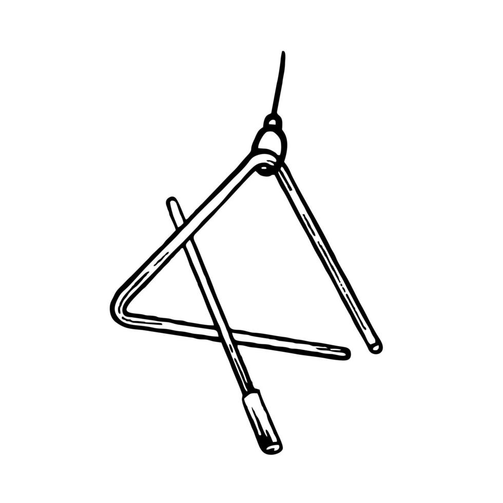 Triangle musical instrument, drawn by hand. Vector black and white doodle illustration