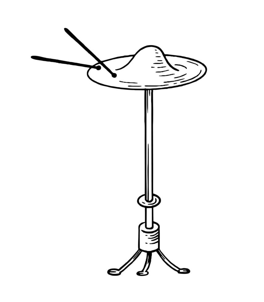 platillos de tambor estilo de instrumento musical dibujado a mano. ilustración vectorial de garabatos en blanco y negro vector
