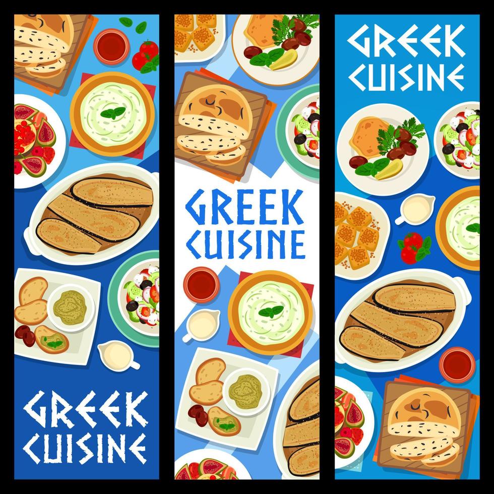 Greek cuisine meals and dishes vertical banners vector