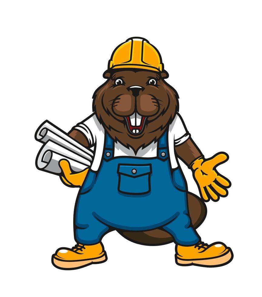 caricatura, castor, constructor, mascota, trabajador, carácter vector