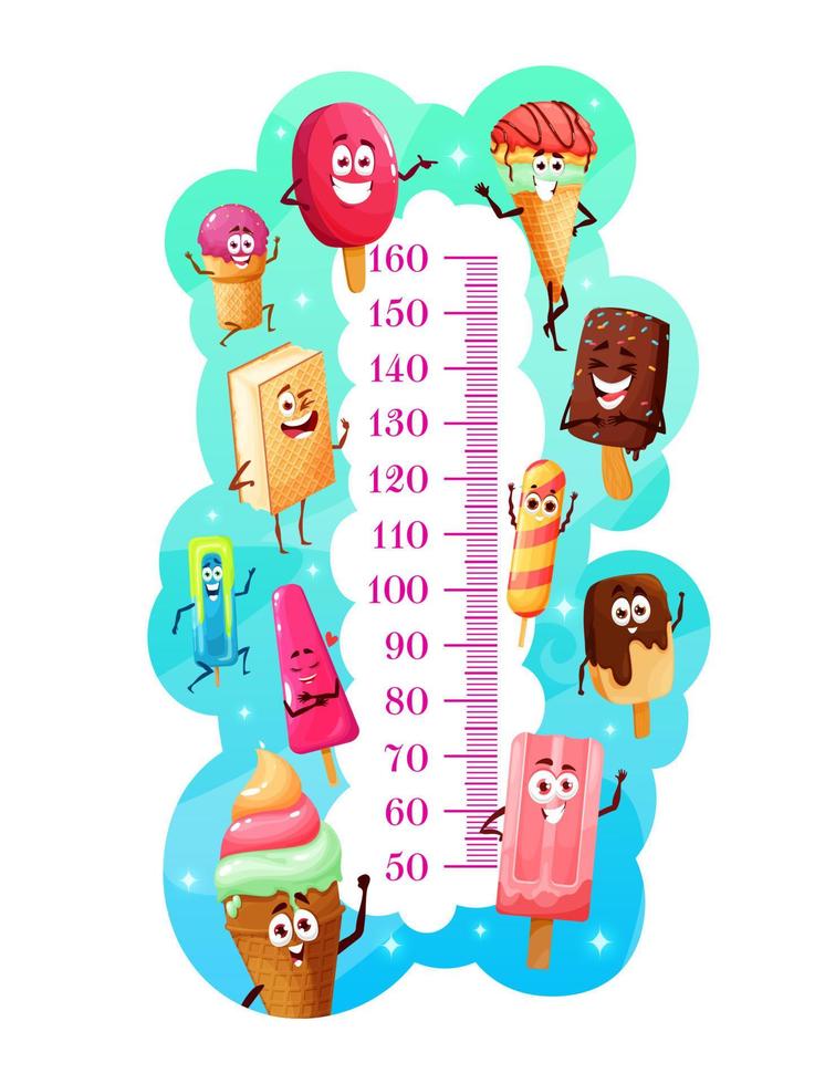 Kids height chart with cartoon ice cream cones vector