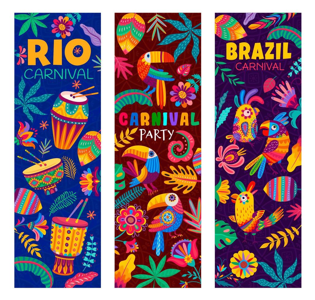Brazilian Rio carnival party, parrots and drums vector