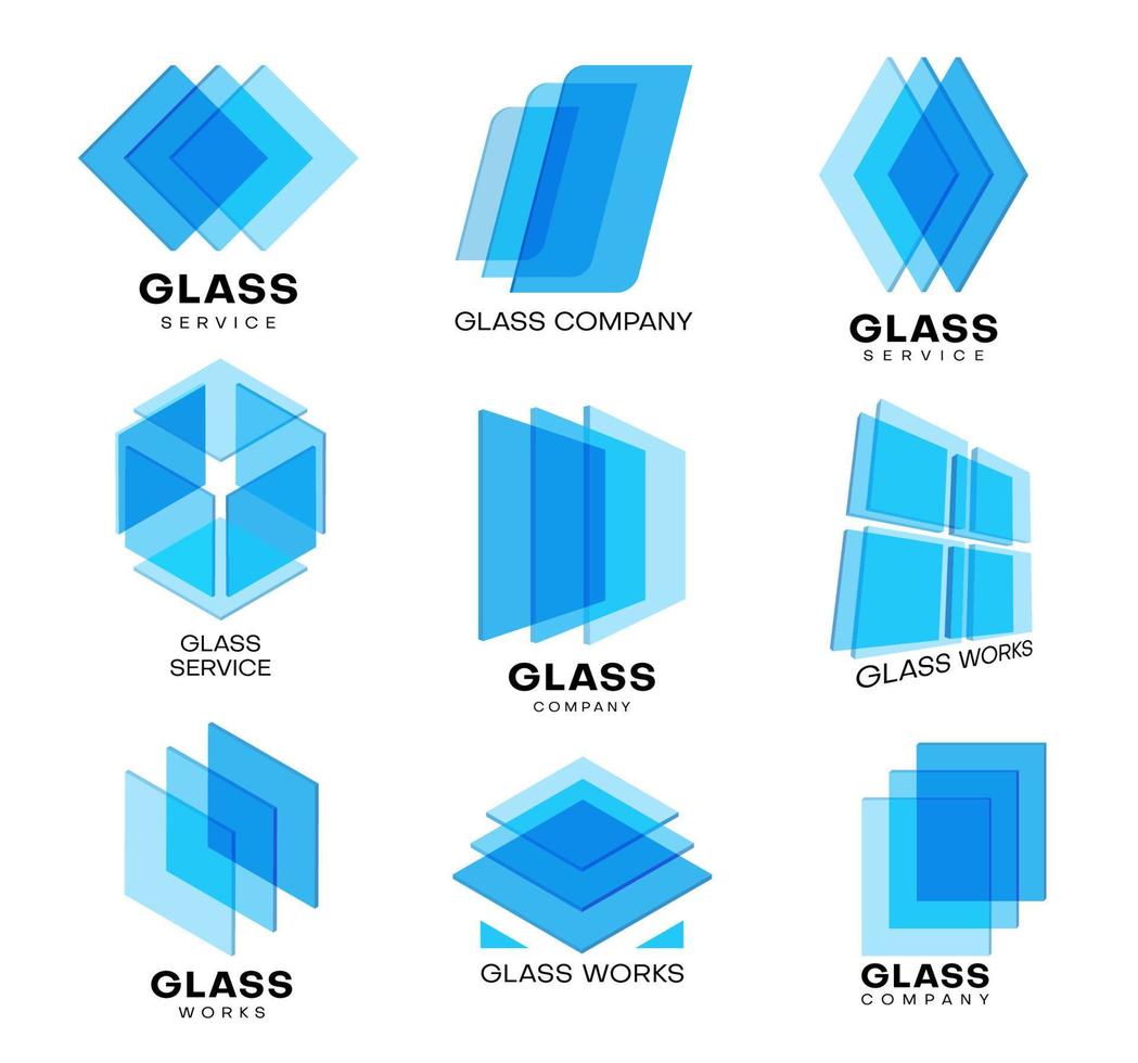 Glass icons, construction and window service vector