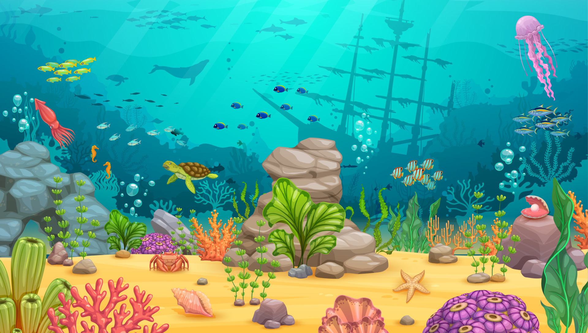 Cartoon underwater landscape, game background 12484350 Vector Art at ...