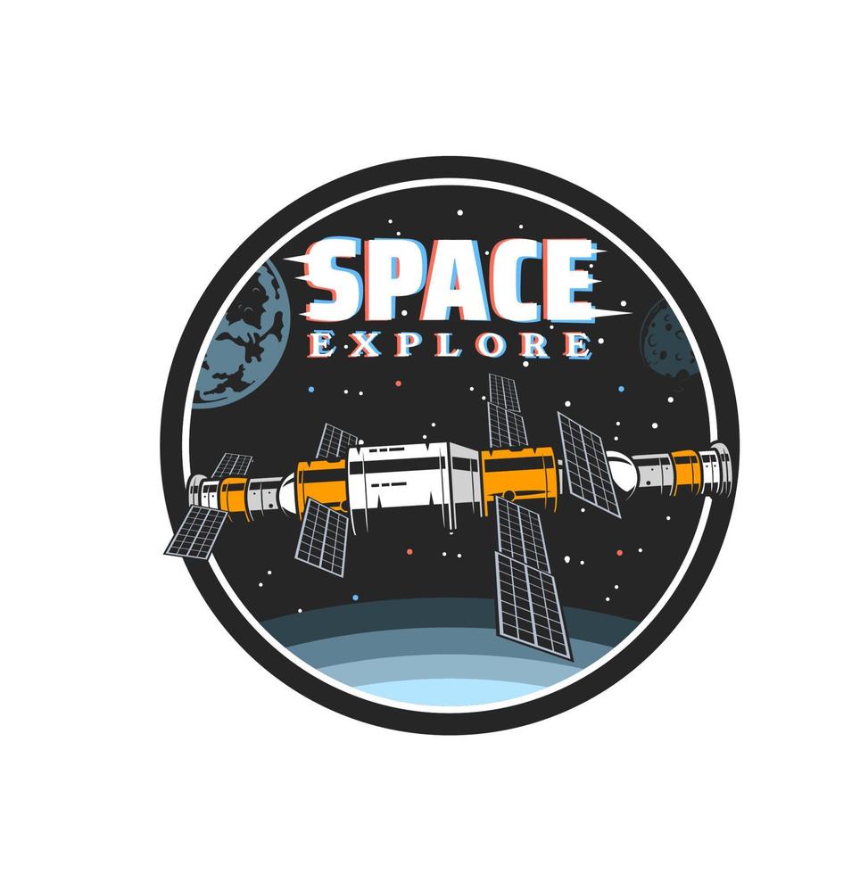 Orbital station, space exploration, galaxy shuttle vector