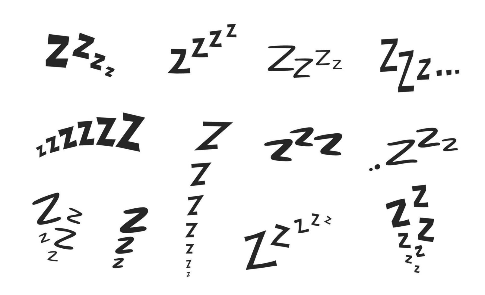 Zzz Zzzz bed sleep snore icons, snooze nap Z sound vector