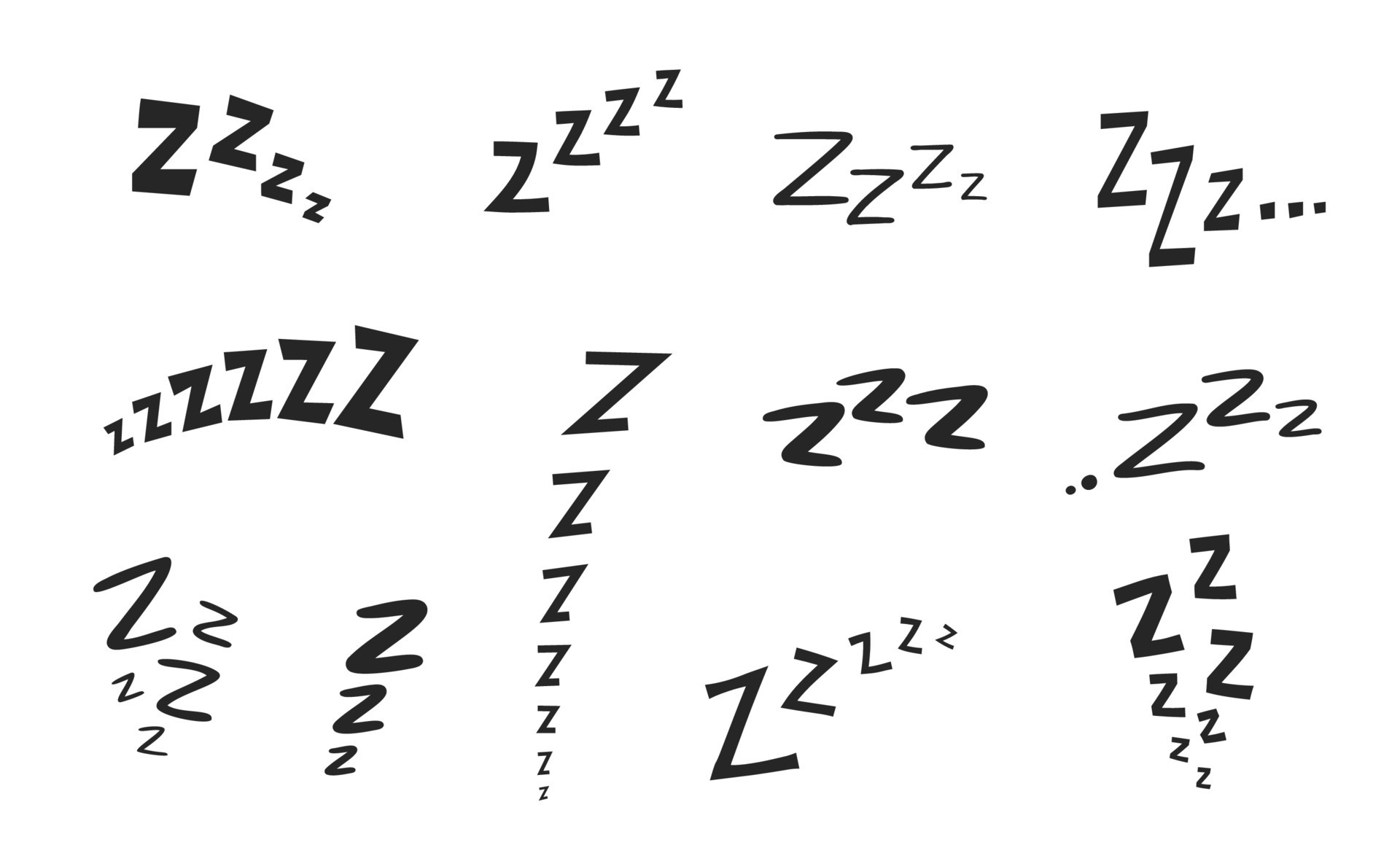 Zzz Zzzz bed sleep snore icons, snooze nap Z sound 12484361 Vector Art