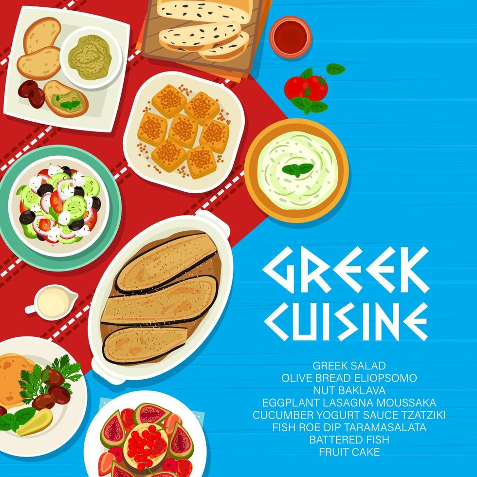 Greek cuisine meals menu vector cover page design