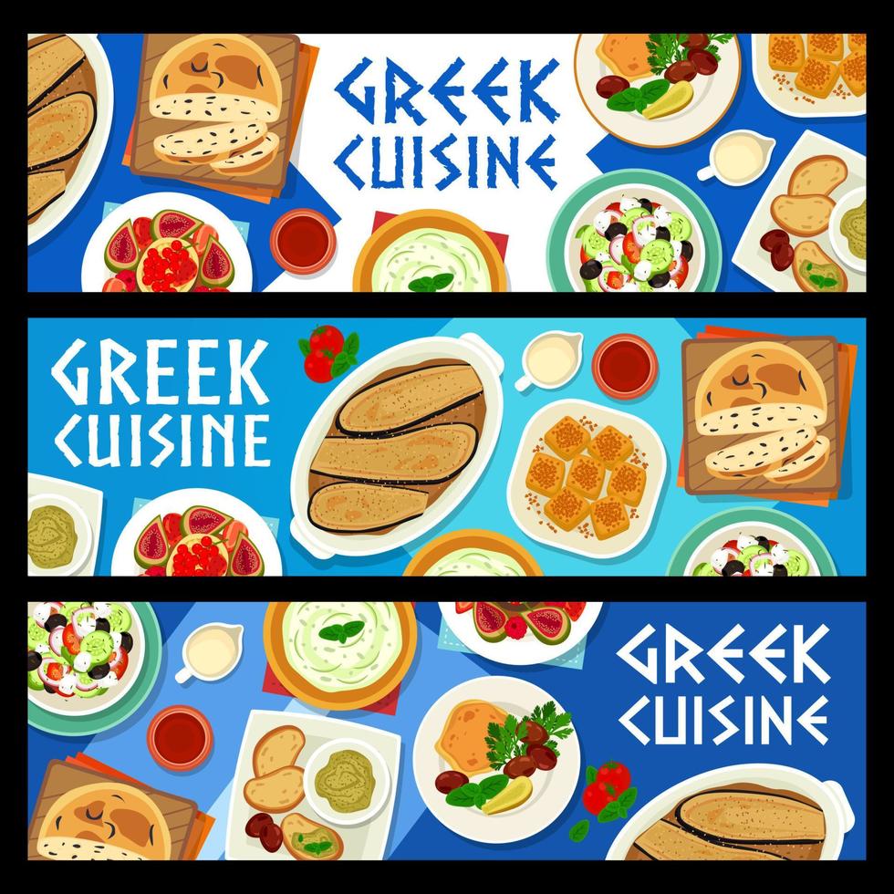 Greek cuisine restaurant meals vector banners