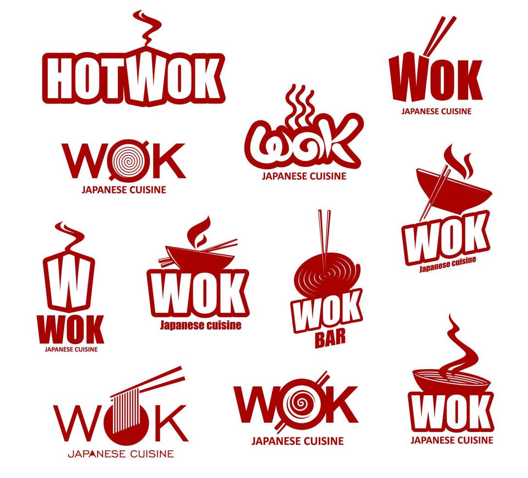 wok asiático y cajas de fideos vector