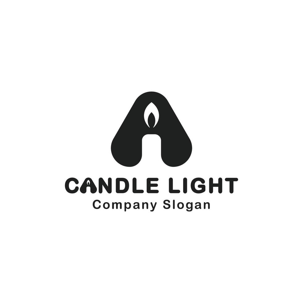 Logo letter A or triangle with a burning candle. Combination of alphabet letter design vector icons with objects. Creative ideas for simple logo illustrations.