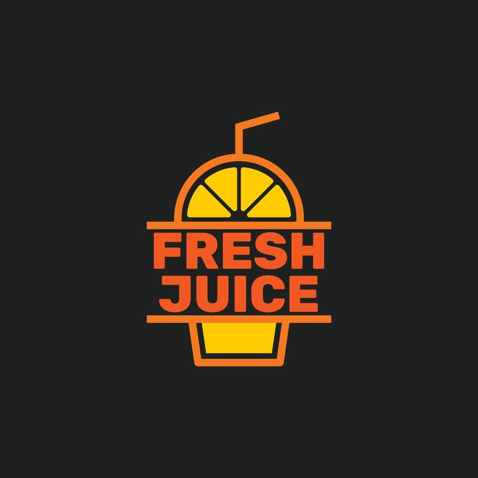 vector de diseño de plantilla de logotipo de jugo de naranja fresco. simple ilustración de un vaso de bebida de plástico con una pajita. logotipo comercial para jugo de limón, cítricos exprimidos, batidos o limonada. fondo negro.