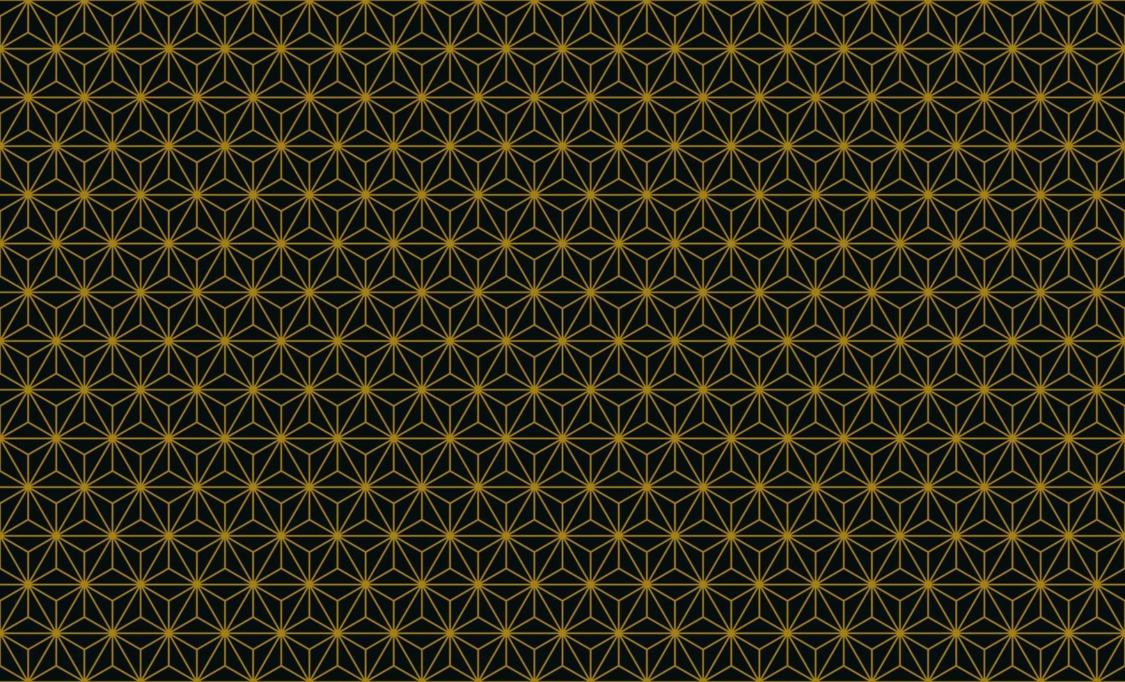 Asanoha Hemp Leaves Pattern, traditional Japanese motif, archetypal design in the Heian Period. Geometric line art background. Simple luxury vintage seamless pattern backdrop, in black and gold. vector