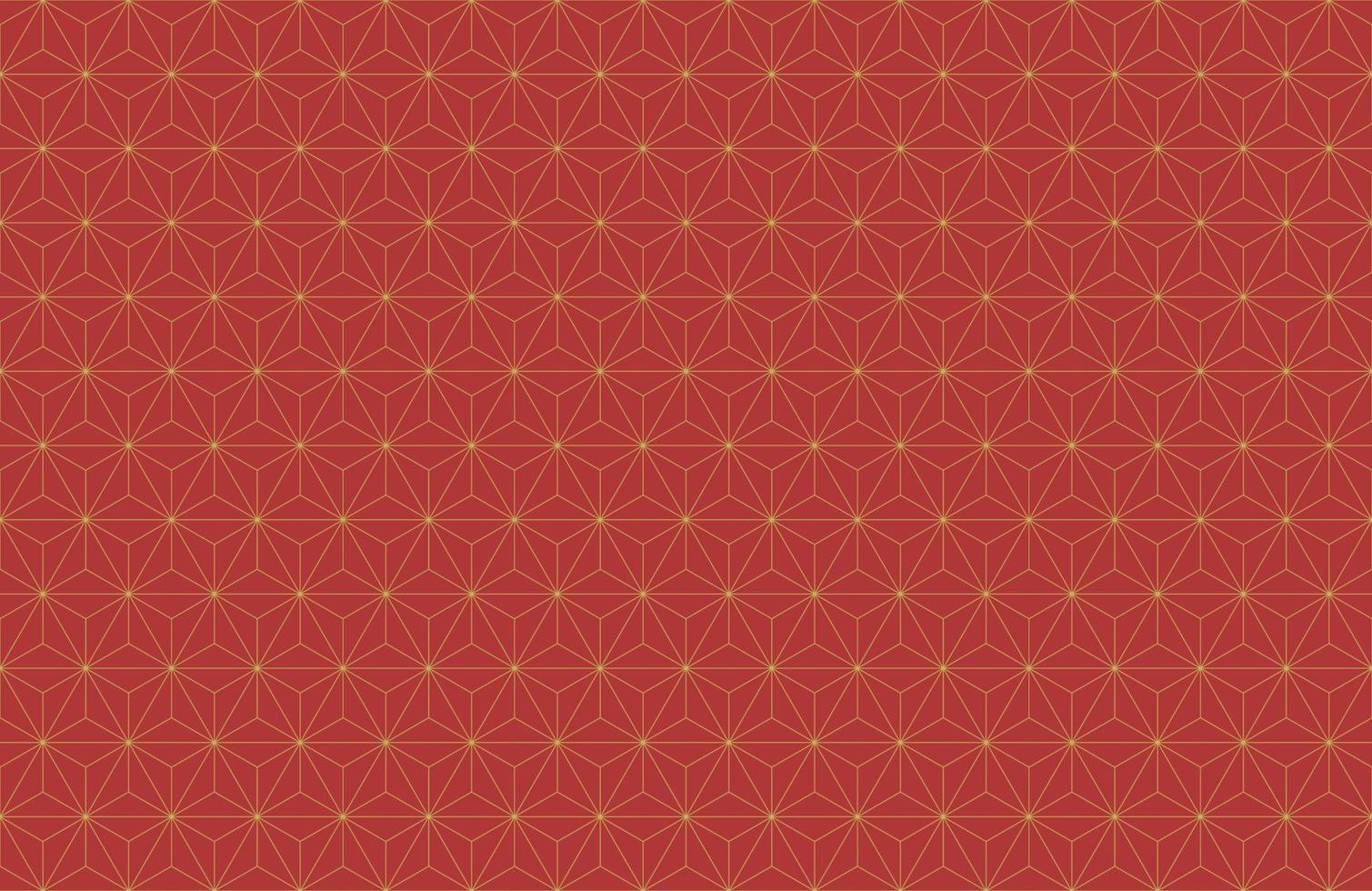 Asanoha Hemp Leaves Pattern, traditional Japanese motif, archetypal design in the Heian Period. Geometric line art background. Simple luxury vintage seamless pattern backdrop, vector in red and gold.