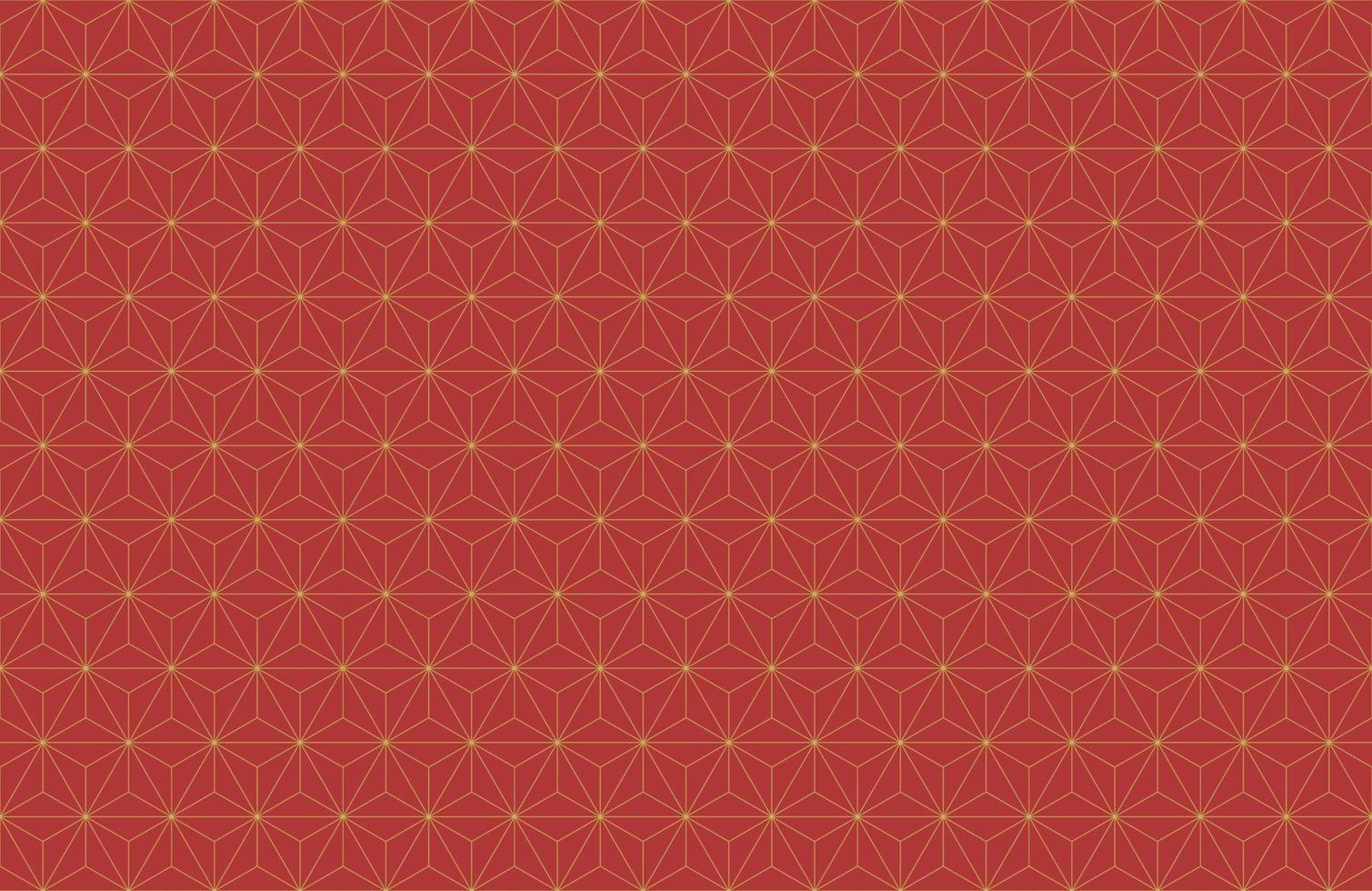 patrón de hojas de cáñamo asanoha, motivo tradicional japonés, diseño arquetípico en el período heian. fondo de arte de línea geométrica. telón de fondo de patrones sin fisuras vintage de lujo simple, vector en rojo y oro.