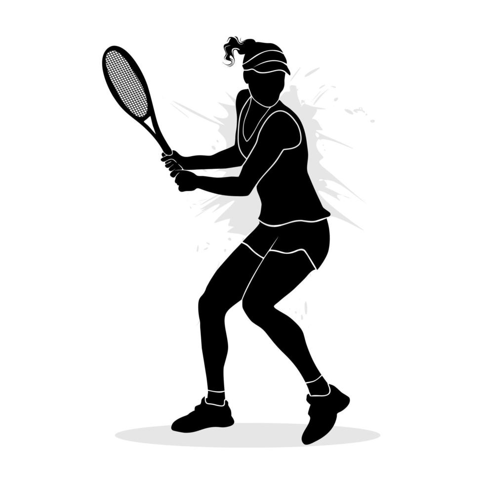 Silhouette of female tennis player. Vector illustration