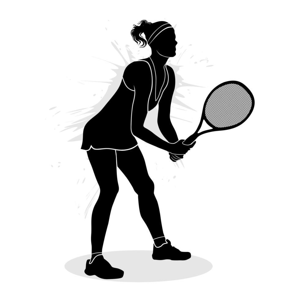 Female tennis player. Silhouette vector illustration