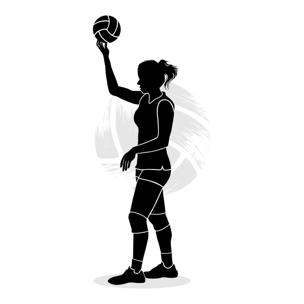 Female volleyball player preparing to serve the ball. Vector illustration