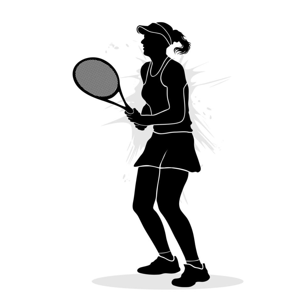 Silhouette of a professional female tennis player. Vector illustration