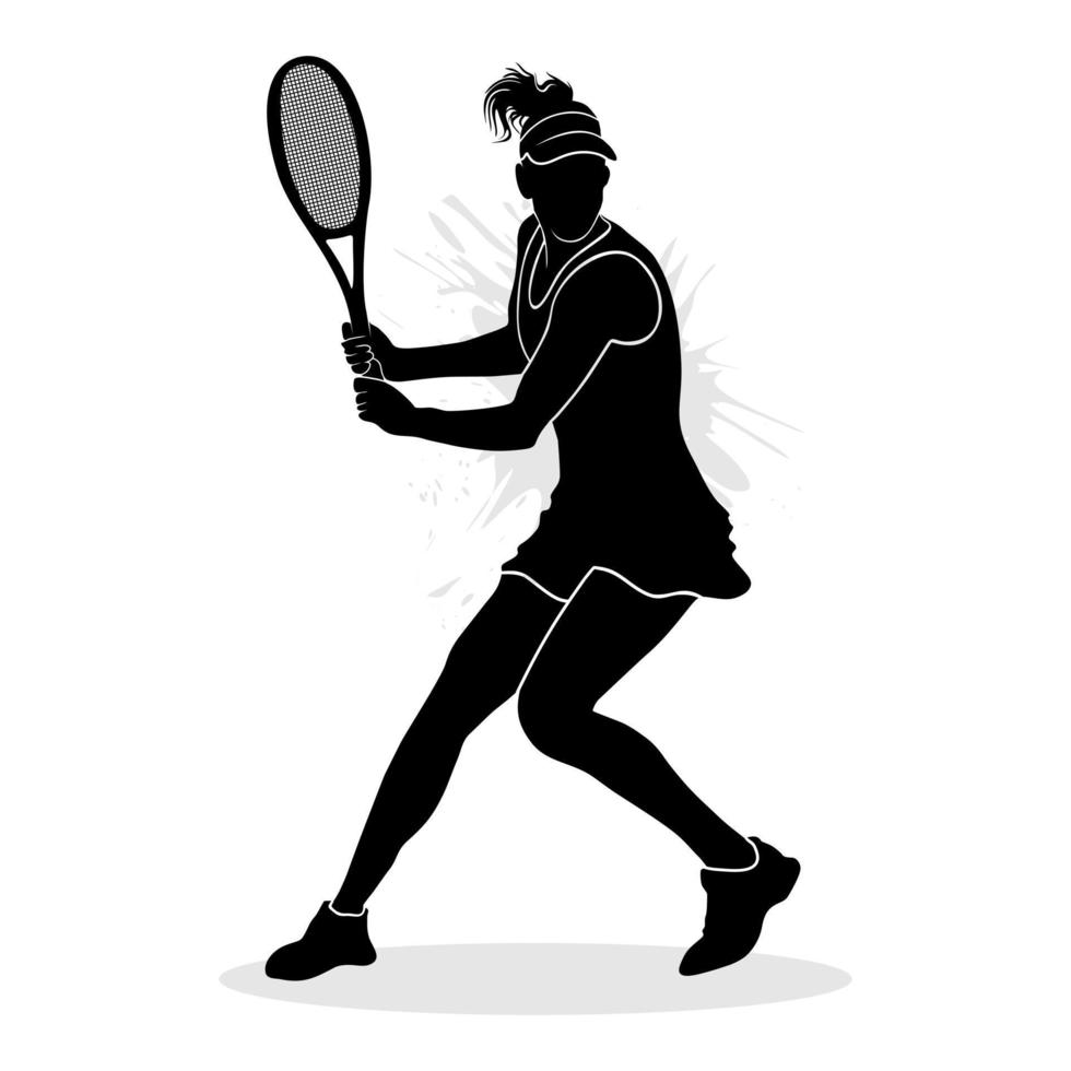 silueta de jugador de tenis de niña. ilustración vectorial vector