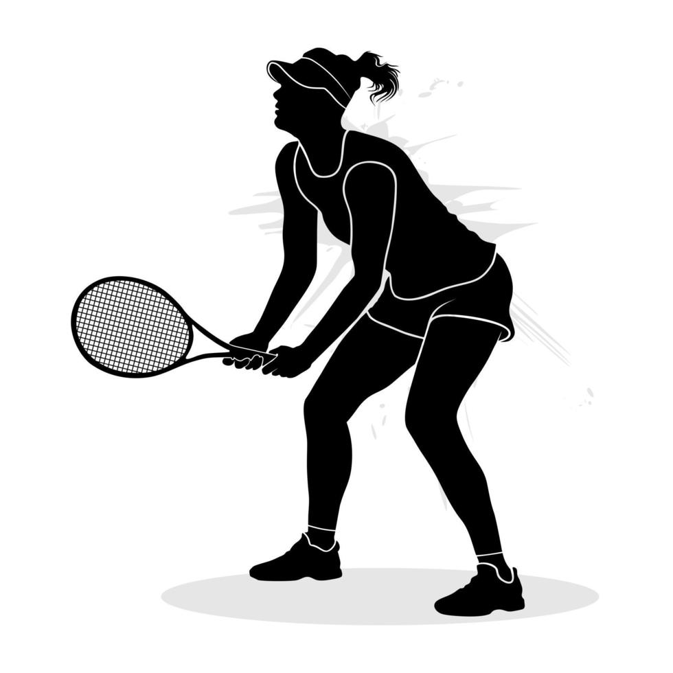 Vector silhouette of a female tennis player isolated on a white background