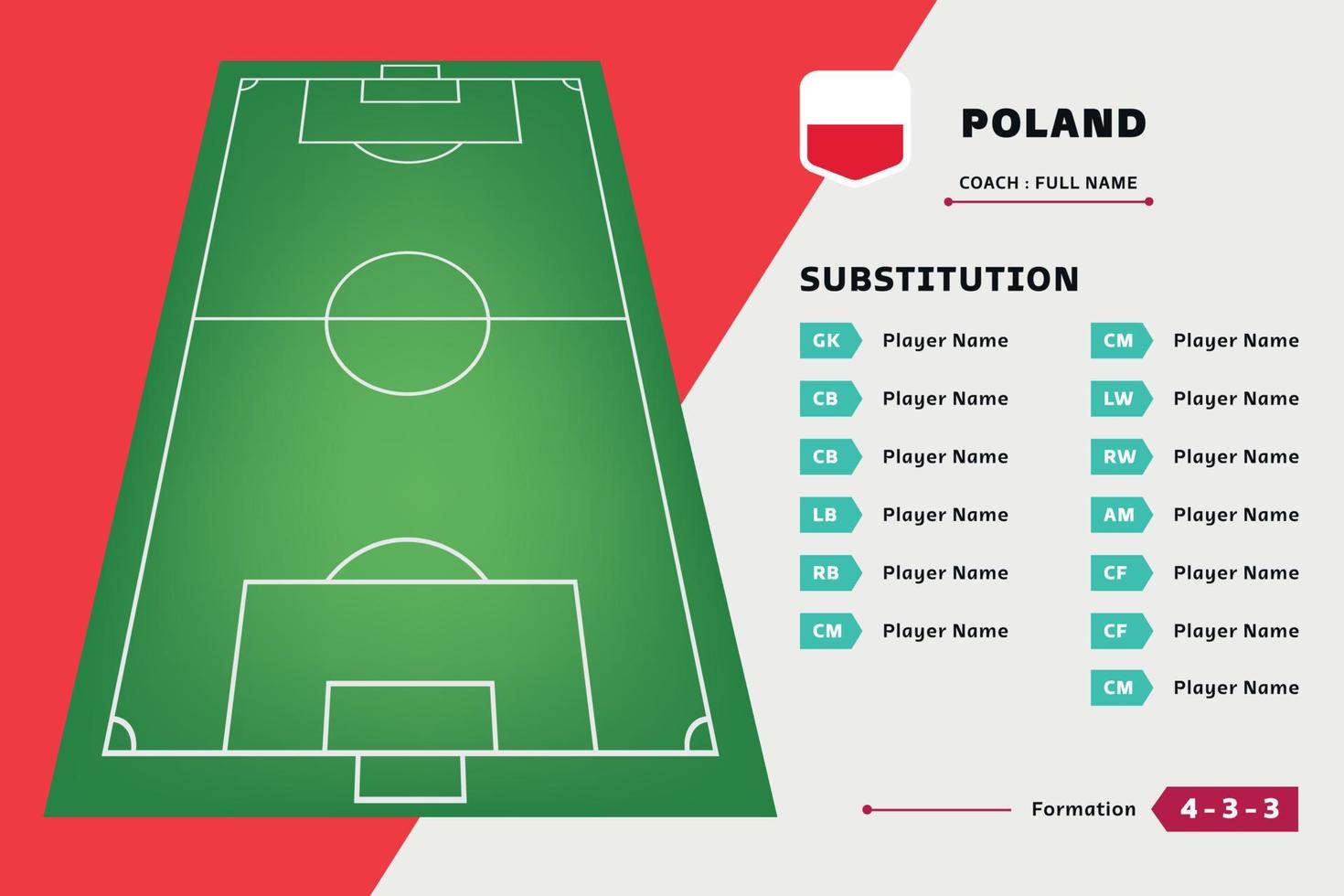 Substitution board player team football design template vector. List country world cup. Suitable for content social media, promotion, and information vector