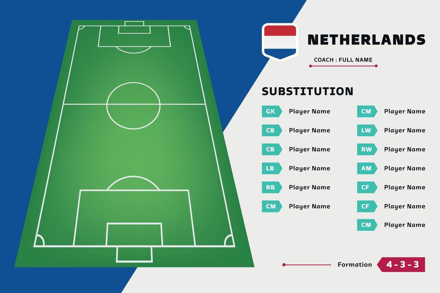 Substitution board player team football design template vector. List country world cup. Suitable for content social media, promotion, and information vector