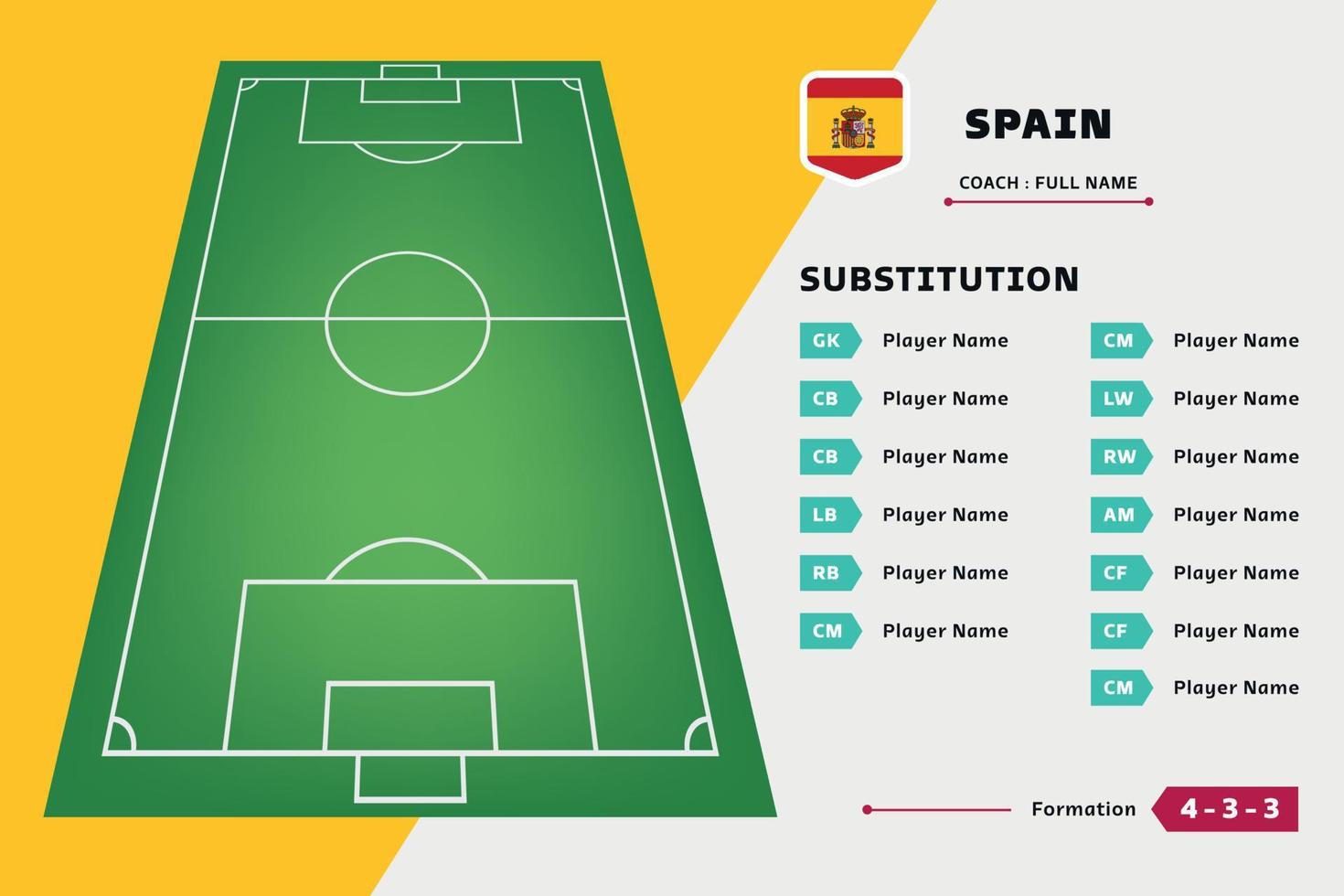 Substitution board player team football design template vector. List country world cup. Suitable for content social media, promotion, and information vector