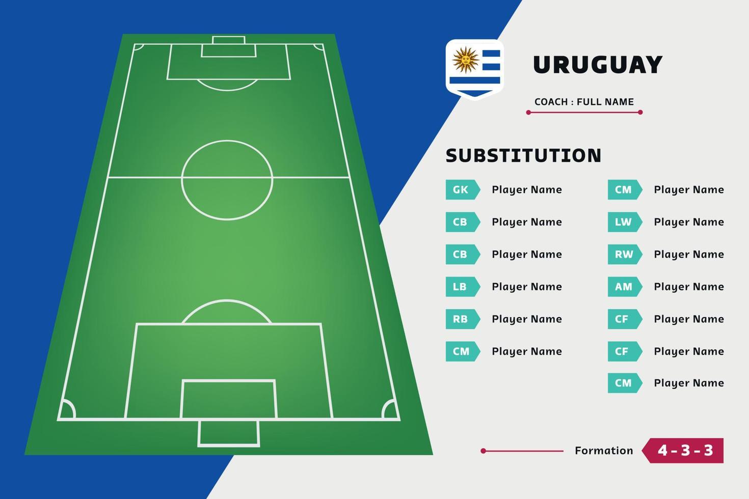 Substitution board player team football design template vector. List country world cup. Suitable for content social media, promotion, and information vector