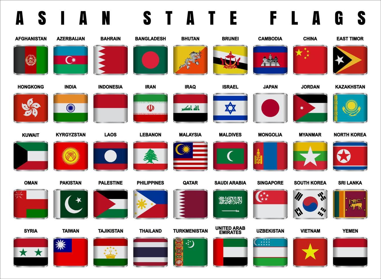 Asian State Flags 3D Square vector