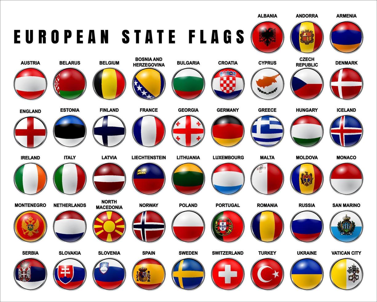 European State Flags 3D Rounded vector