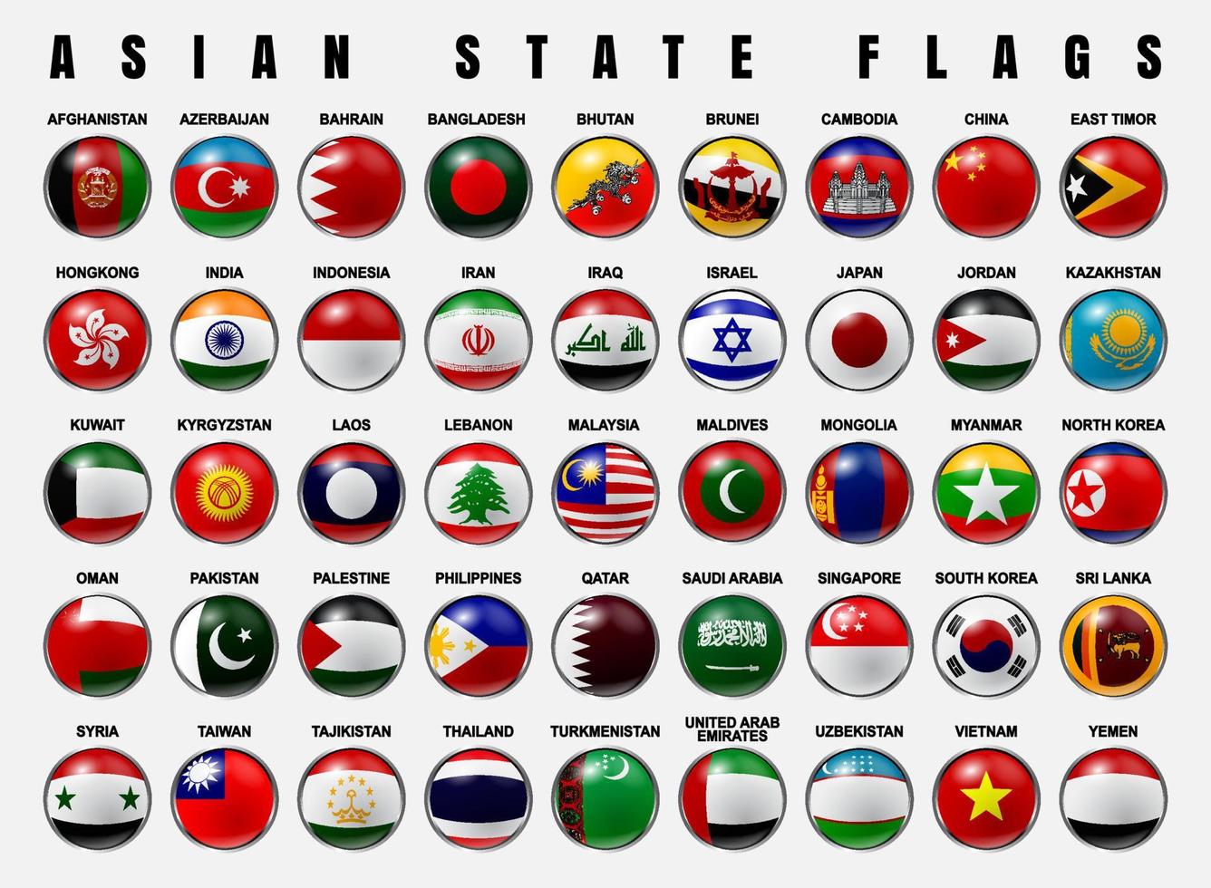 banderas del estado asiático 3d redondeado vector
