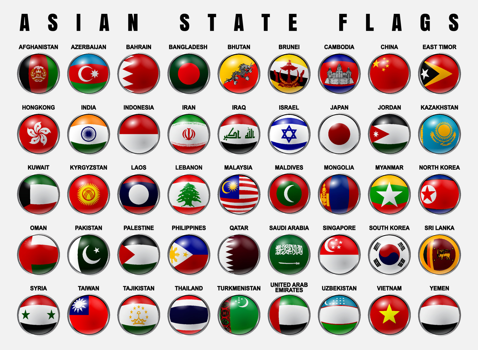 Asian State Flags 3D Rounded 12484684 Vector Art At Vecteezy Asian State Flags 3d Rounded Vector