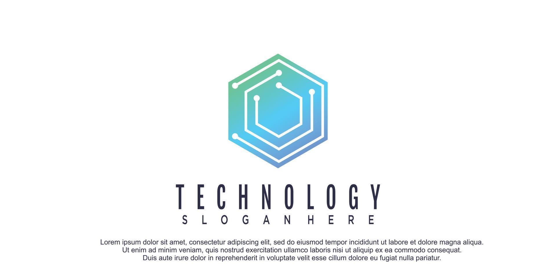 Hexagon logo with technology design concept vector