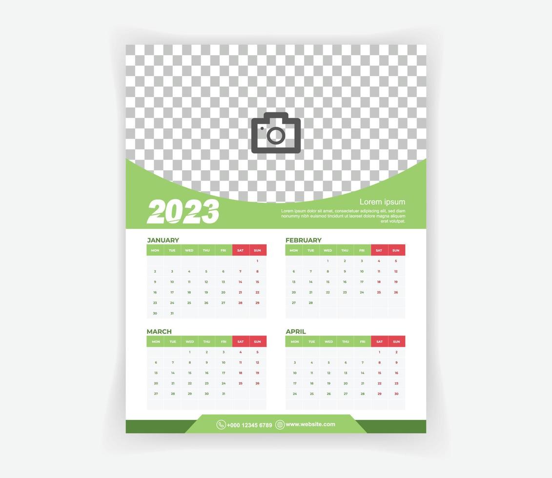 Diseño de vector de calendario de pared de 2023 años