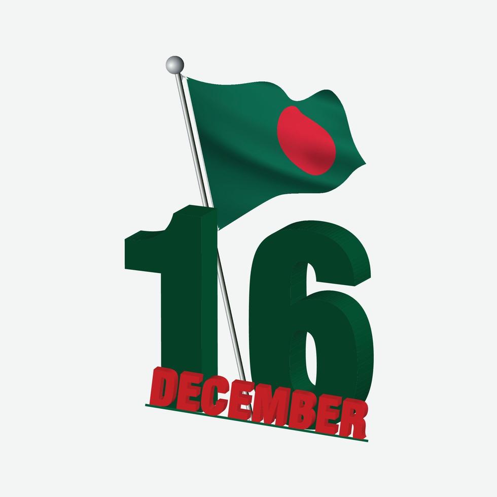 16 de diciembre saludo del día de la victoria de bangladesh con bandera nacional vector