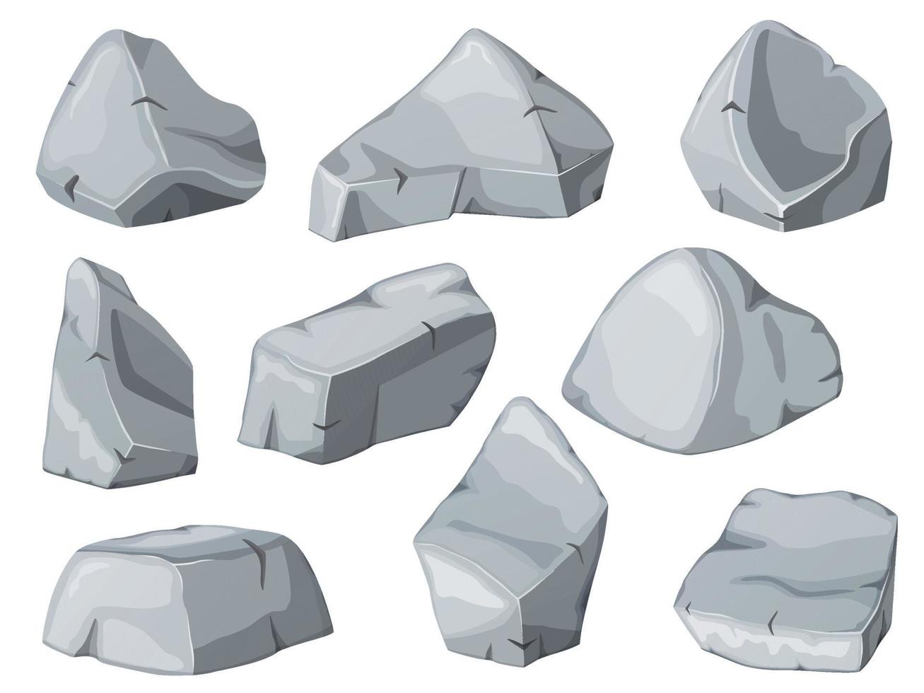 Rock stone cartoon set. Cobblestones of various shapes. Rocks and debris of the mountain. vector